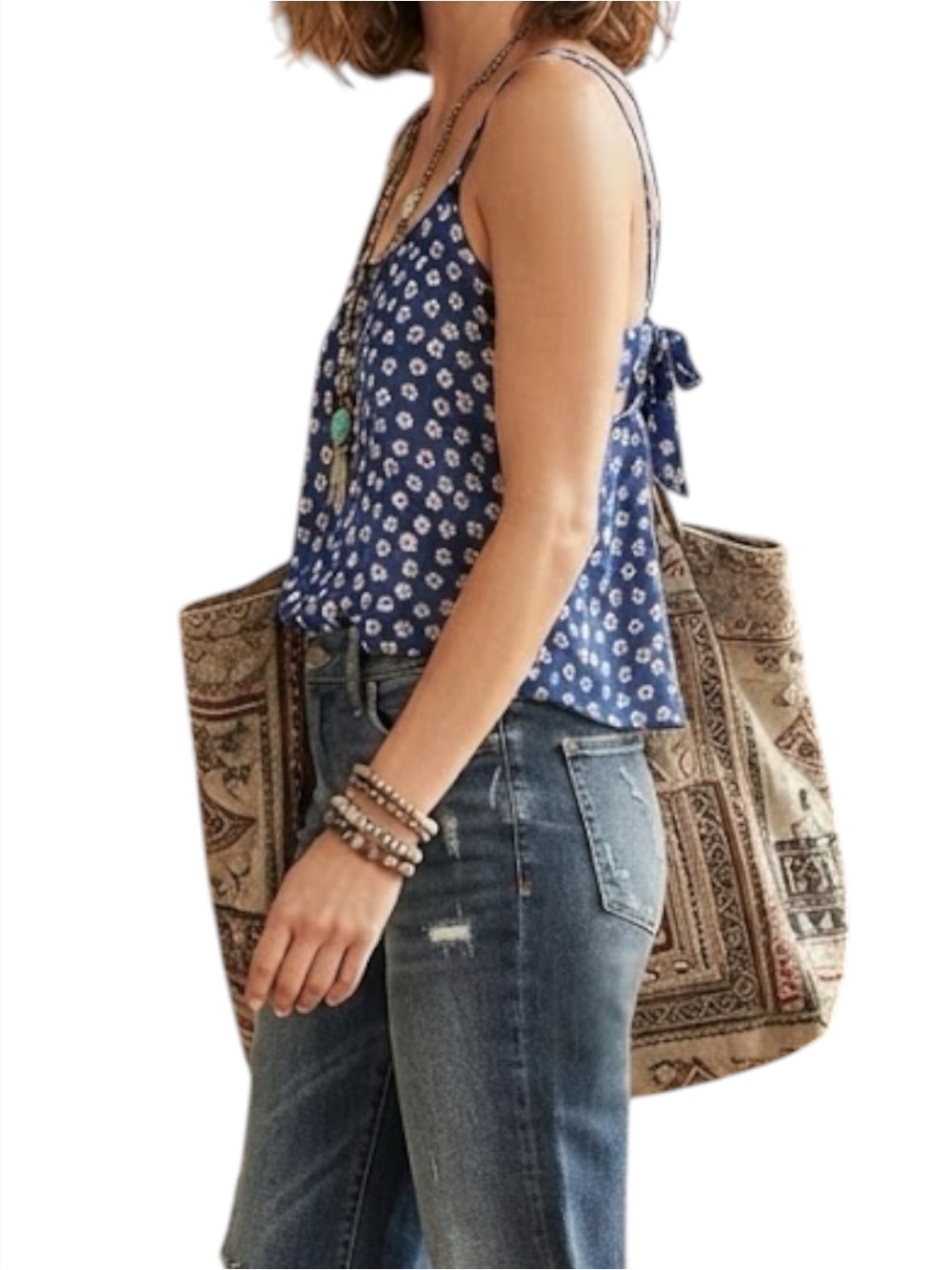ANTHROPOLOGIE E HANGAR M Daisy Print Open-Back Tank Cottagecore Small